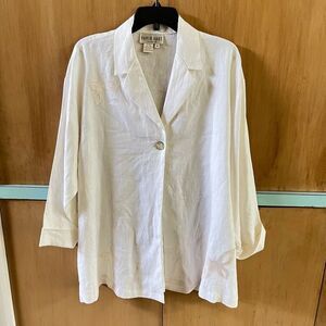 David Dart Linen Blazer Tunic M Oversized Butterfly Embroidery MOP Button